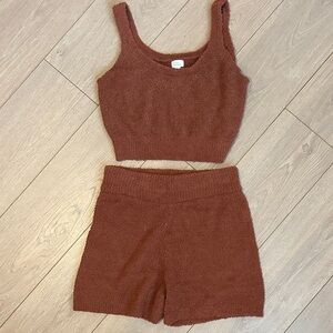 Brown Knit Tank and Shorts Set